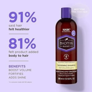 HASK Biotin Boost Shampoo, thickening for all hair types, colour safe, and cruelty-free - 1 355mL Bottle