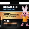 Duracell Optimum AA Batteries (12 Pack) - Alkaline Batteries 1.5V - Up To 200% Extra Life or Extra Power - Meets Demands Of Modern Devices - 100% Recyclable, 0% Plastic Packaging - LR6 MX1500