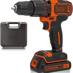 BLACK+DECKER 18 V Cordless 2-Gear Combi Hammer Drill Power Tool with Kitbox, 1.5 Ah Lithium-Ion, BCD700S1K-GB , Orange
