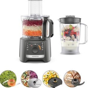 Kenwood MultiPro Compact FDP31.170GY, Food Processor with Blending Blade, Kneading Function, and Slicing Disc, 1.2L Blender, 2 Speeds + Pulse, 2.1L Bowl, 800W, Grey