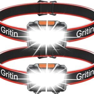 Gritin LED Head Torch, [2 Pack] COB Headlamp Super Bright Headlight, Adjustable with 3 Modes