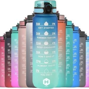 HOMEEX 1 Litre Water Bottle Motivational Fitness Sport Water Bottles with Straw & Time Maker, BPA-free Plastic Drink Bottle 1l Design for,Gym (Blue and Deep)