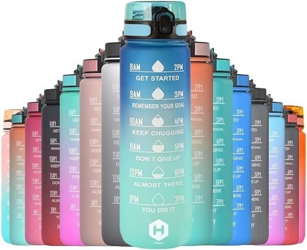 HOMEEX 1 Litre Water Bottle Motivational Fitness Sport Water Bottles with Straw & Time Maker, BPA-free Plastic Drink Bottle 1l Design for,Gym (Blue and Deep)