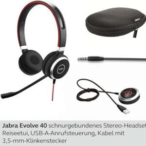 Jabra Evolve 40 MS Stereo Headset – Microsoft Certified Headphones for VoIP Softphone with Passive Noise Cancellation – USB-Cable with Controller – Black