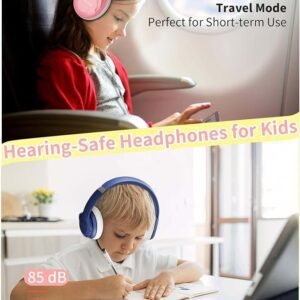 HEYSONG Bluetooth Headphones for Kids, Foldable Wireless Over-Ear Bluetooth 5.3, Built-in Microphone - Pink