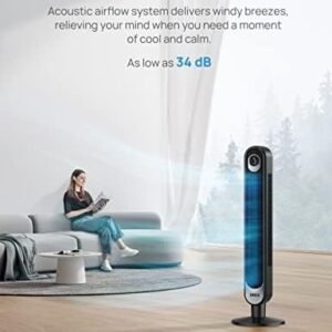 Dreo 42 Inch Tower Fan, 6 Speeds Standing Fan, 7.3m/s Quiet Bladeless Cooling Fan, 90° Oscillating Electric Fan, 4 Modes, 12H Timer, LED Display, Portable Indoor Floor Fan for Bedroom, Home
