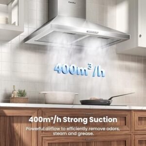 COMFEE' 60 cm Chimney Cooker Hood Stainless Steel Extractor Hood with LED and Recirculating & Ducting System Wall Mounted Range Hood 600 mm Extractor Fan kitchen- Stainless Steel