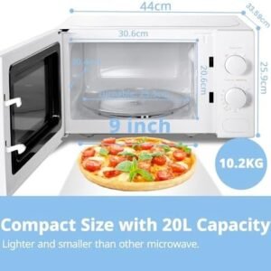 COMFEE' 700W 20L White Microwave Oven With 5 Cooking Power Levels, Quick Defrost Function, And Kitchen Manual Timer - Compact Design CM-M202CC(WH)