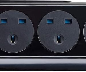 Masterplug Six Socket Switched Inline Power Surge Protected Extension Lead with Two USB Charging Ports, 2 Metres, Gloss Black