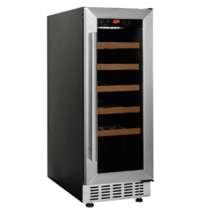 Cookology CWC300SS Freestanding Undercounter Fridge Cabinet 30cm Wine Cooler, 20 Bottle, 60 Litre Capacity, with Digital Temperature Control and Reversible Door - in Stainless Steel