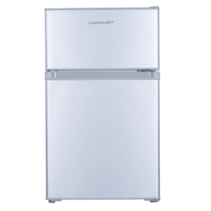 Cookology UCFF87 47cm Freestanding Undercounter Small Fridge Freezer with 2 Doors, 87 Litre, Adjustable Temperature Control, LED Light and a 4 Star Freezer Rating - in Silver [Energy Class F]