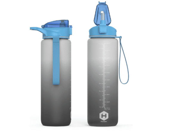 HOMEEX 1L (32oz) Motivational Water Bottle, BPA-free Sports Water Bottle with Time Marker - Quotes - One-Click Technology Ideal for Jogging, Hiking, Office, School, Children (White & Deep Grey)