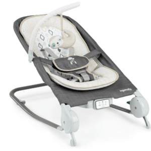 Ingenuity Happy Belly Rock-to-Bounce Seat, Music, Vibration, Detachable Toy Bar, Plush Sloth Toy, for Ages 0-6 Months, Grey - Parker