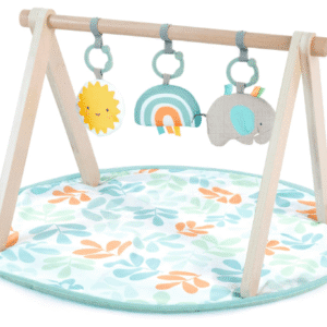 Ingenuity: ity by Ingenuity, Sun Valley Wooden Toy Arch & Play Mat, Foldable A-Frame Bar with 3 Removable Toys, Machine-Washable Mat, Unisex, for Ages 0-36 Months