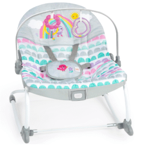 Bright Starts Rosy Rainbow Infant to Toddler Rocker with Vibrations, Baby Seat for Girl or Boy, Newborn +