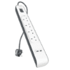 Belkin Extension Lead with USB Slots x 2 (2.4 A Shared), 4 Way/4 Plug Extension, 2m Surge Protected Power Strip - White