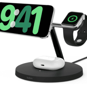 Belkin BoostCharge Pro 3-in-1 Wireless Charger with Qi2 for iPhone 16, 15, 14, 13 and 12 + Apple Watch + AirPods (Magnetically Charges iPhone 16, 15, 14, 13 and 12 Models up to 15W) - Black