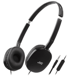 JVC HA-S160M-B Flats Foldable and Compact Headphones in Glossy Trendy Colour, with Switch for Microphone On/Off, Ideal for Teleworking and Online Seminars (Black)