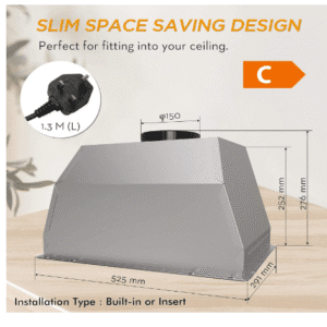 FIREGAS 52cm Integrated Cooker Hood, Built-in Cupboard Canopy Extractor Hood