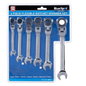 Blue Spot 04312 6 Piece Flexible Head Ratchet Spanner Set, Multi-Colour, Set of 6